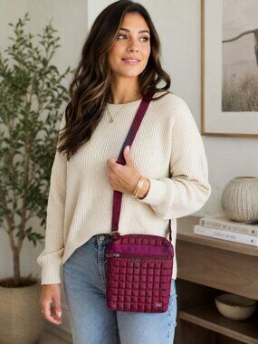 Lug Skipper Quilted Crossbody Bag Cranberry Wine Travel Organizer